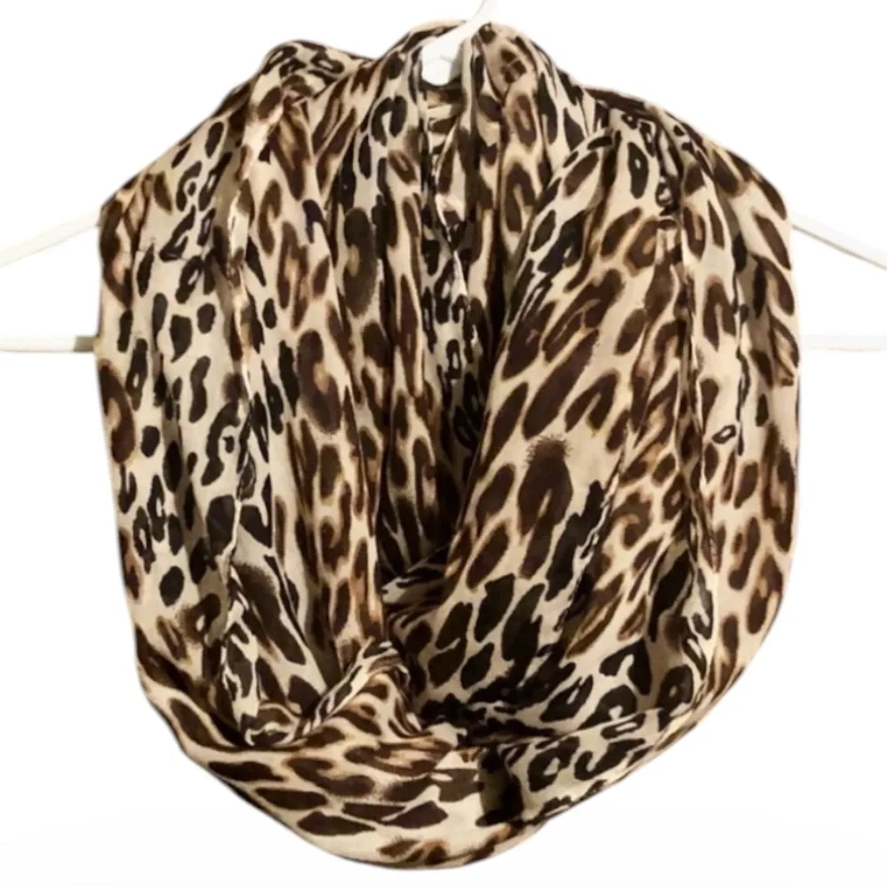 Leopard Print Infinity Scarf - Soft Lightweight Neutral Animal Print Loop Scarf